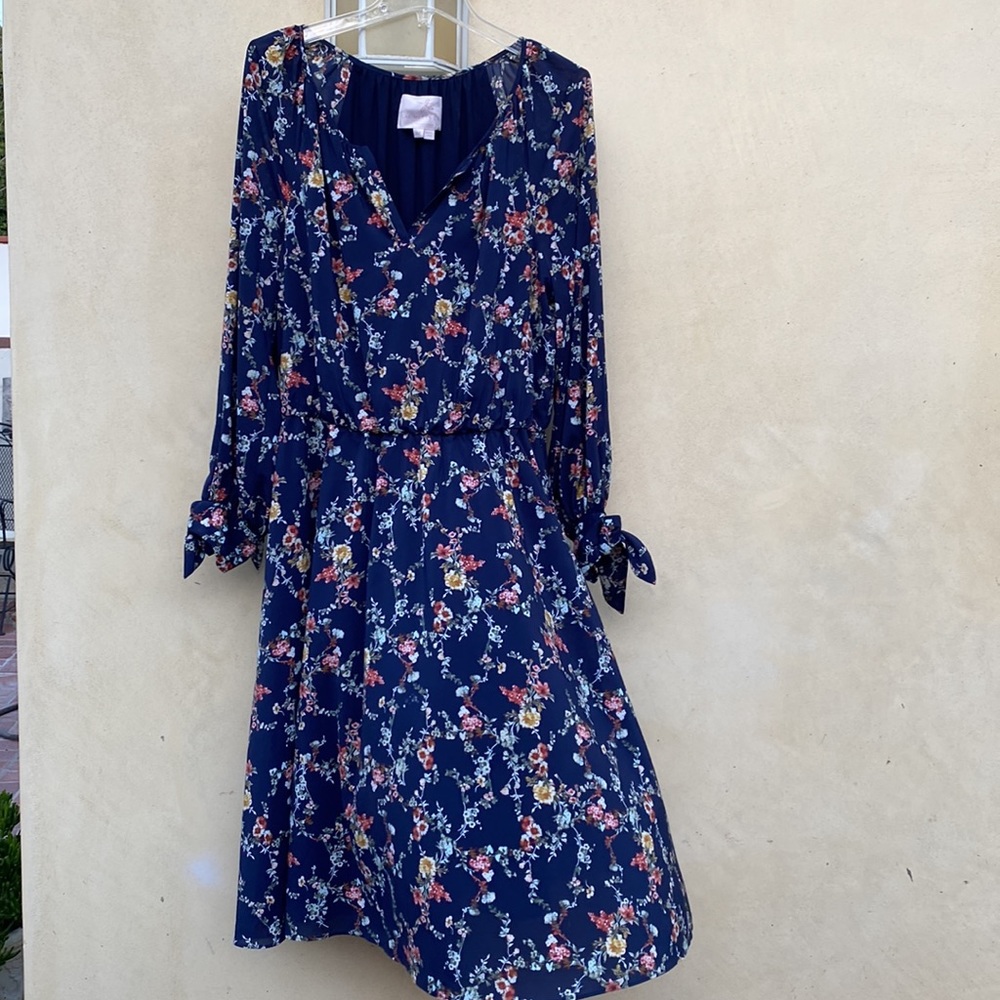 Gal Meets Glam  BLUE BONNIE dress floral navy pink flowers long sleeve lined